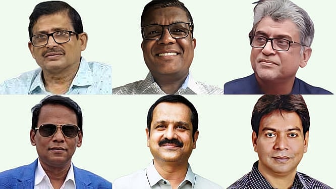 উপরে বাঁ থেকে খালেক, সুরুজ ও টিপু; নিচে জাকির, বেনজীর ও মামুন।