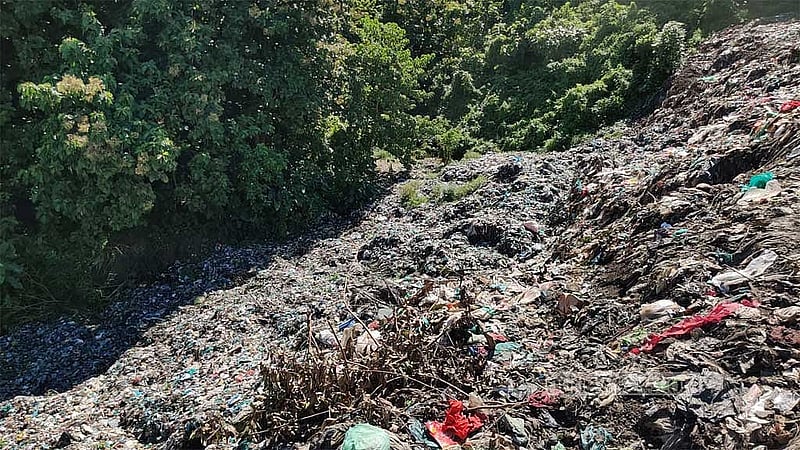 সংগ্রহ করে নিয়ে আসার পর এভাবে সড়কের পাশে ফেলা হচ্ছে ময়লা-আর্বজনা।