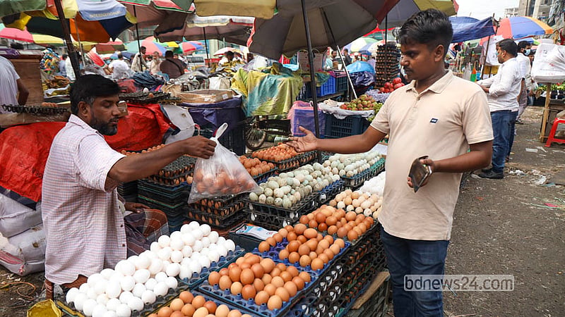 রাজধানীর কারওয়ান বাজারে ডিম কিনছেন এক ক্রেতা। ছবি: শামছুল হক রিপন
