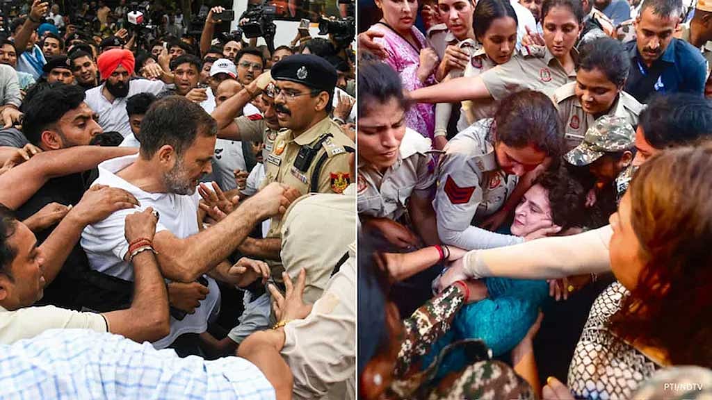 দিল্লিতে ফের আটক রাহুল-প্রিয়াঙ্কা: বাসে তুলতেই চাকা পাংচার, পরে মুক্তি
