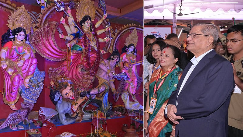 রাষ্ট্রপতি মির্জা ফখরুল ইসলাম আলমগীর রোববার রমনা কালী মন্দিরের দুর্গাপূজার মণ্ডপ ঘুরে দেখেন।&amp;nbsp; ছবি: পিআইডি