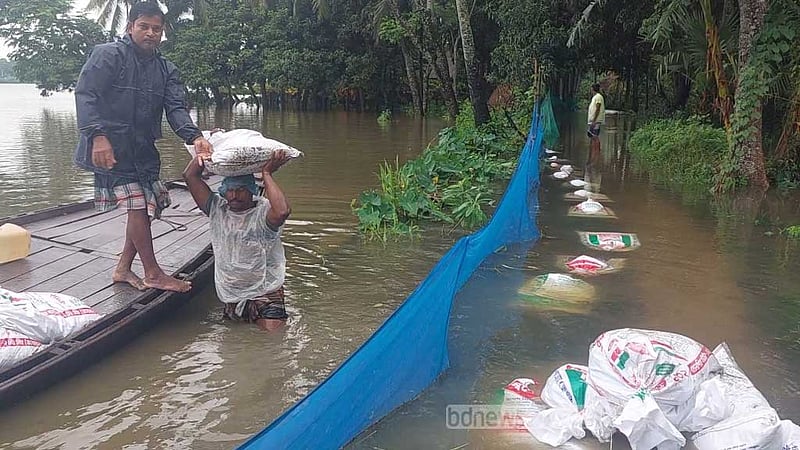 চাঁদপুরের ফরিদগঞ্জে অর্ধশতাধিক মাছের ঘের প্লাবিত
