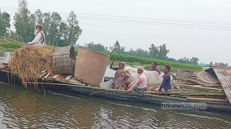 পানি কমলেও বাড়ছে নদী ভাঙন, ঘরবাড়ি সরাচ্ছেন চরবাসী