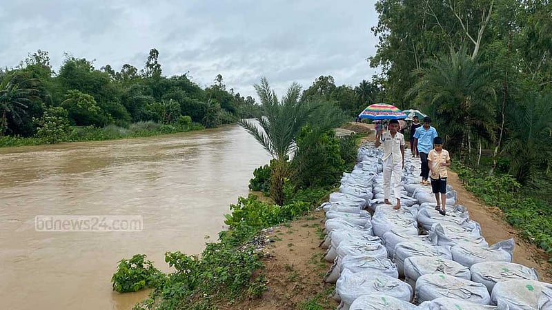 শেরপুরে চেল্লাখালী নদীর পানি বিপৎসীমার উপরে, বন্যার শঙ্কা