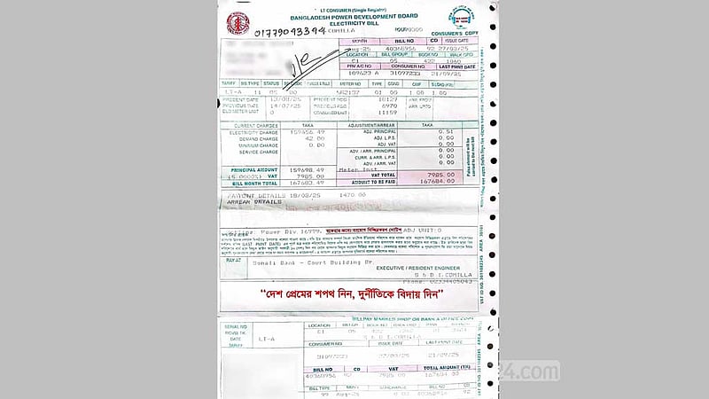 ‘ভূতুড়ে’ বিল: অগাস্টে বাসার বিল ১৪০০ টাকা, সেপ্টেম্বরে ১ লাখ ৬৭ হাজার!