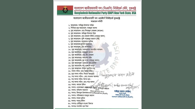নিউ ইয়র্কের পশ্চিমাঞ্চলে বিএনপির আহ্বায়ক কমিটি