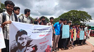 জুলাই শহীদ রুদ্র সেনের স্মৃতি সংরক্ষণের দাবিতে শাবিতে অবস্থান কর্মসূচি