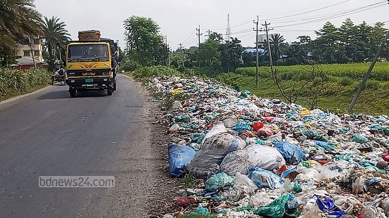 লোহাগড়ায় সড়কের পাশে উপচে পড়া আবর্জনা, দুর্গন্ধে অতিষ্ঠ পৌরবাসী
