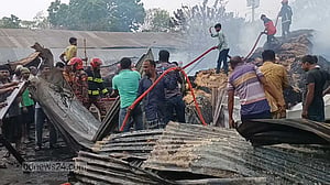 রাজবাড়ীতে আগুনে পুড়ে ছাই পা‌টের গুদামসহ ২০ দোকান