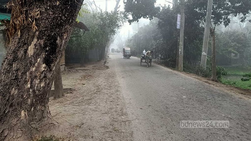 মধ্য ফাল্গুনে হঠাৎ কুয়াশার চাদরে ঢেকেছে শেরপুর