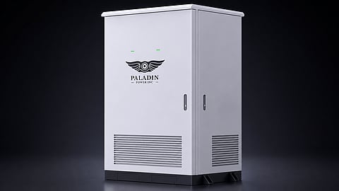 Infographic illustrating Paladin Power's solid-state BESS platform with an integrated inverter, highlighting whole-property power, 20-year warranty, VPP readiness and support for residential and commercial energy applications. The graphic also shows key applications including EV charging, air conditioning, refrigeration, security systems and other critical loads, alongside a U.S. deployment overview without specific project locations.