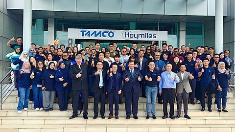 Hoymiles and TAMCO's partnership image represents the agreement under which TAMCO will locally assemble Hoymiles' 5MWh and 6MWh liquid-cooled utility-scale BESS at its BR2 facility in Shah Alam.