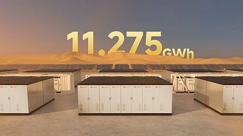 BYD Haohan battery energy storage containers deployed for Masdar's utility-scale Abu Dhabi renewable energy project integrating large-scale solar photovoltaic generation with battery energy storage systems.