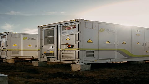 Battery energy storage containers representing Flower's acquisition of seven ready-to-build BESS projects totaling 112 MW and 332.5 MWh across multiple locations in Germany.