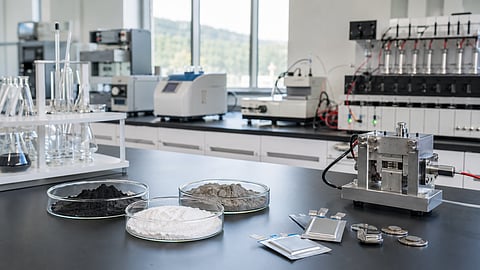 An AI-generated battery materials laboratory illustrates the Pace-Lineage Research Center’s collaboration with IISER Pune on Li-ion, Na-ion, electrolytes and domestically supplied raw materials.