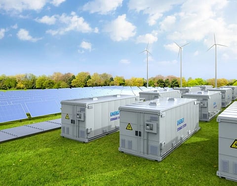 Construction-related illustration representing R.Power Renewables' utility-scale battery energy storage projects in Dzięgielewo and Gdańsk, Poland, totaling 550 MW and 2,200 MWh under EPC contracts. 