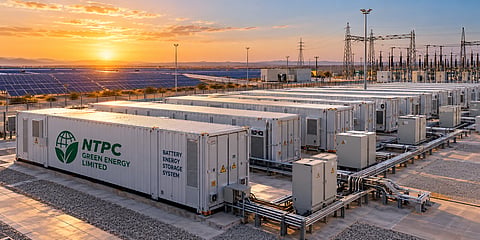 The Khavda BESS will comprise four blocks and integrate with the existing 33 kV system at the NTPC REL solar plant. (Image Credit: AI Generated)