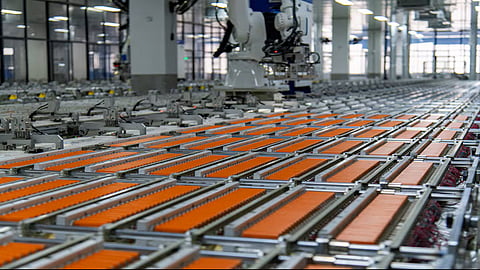 Battery storage manufacturing facility in China as authorities review new factory approvals and production capacity.
