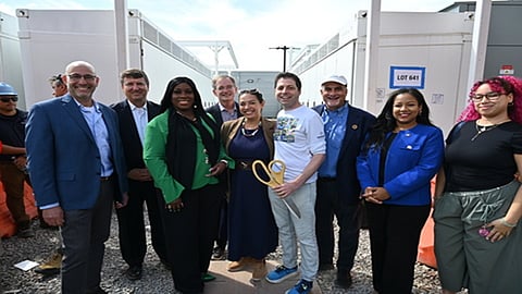NineDot Energy executives and officials at the opening of the Hunts Point battery storage site in The Bronx.
