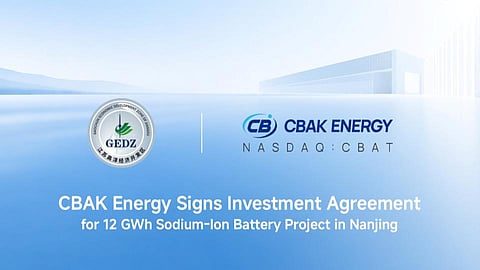 CBAK Energy targets a 12 GWh Nanjing project