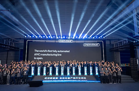 EnerVenue Aqueous Metal Cell manufacturing facility in Changzhou, China, producing nickel-hydrogen battery cells for solar and stationary energy storage applications.