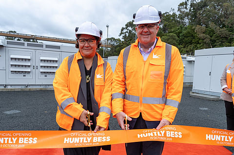 The Huntly BESS comprises 70 Saft battery units installed by Northpower and connected to New Zealand's national grid through Transpower's substation. (Image Credit/Source: Linkedin/Genesis Energy)