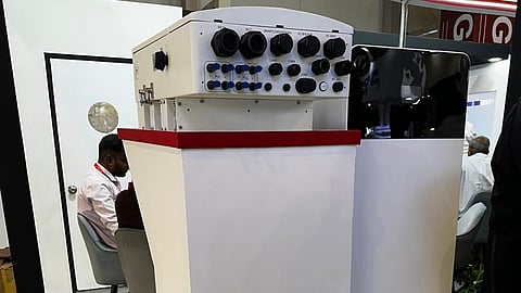 Axitec AXIhycon hybrid inverter with rows of connection ports.