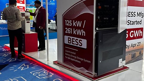 Gautam Solar BESS cabinet labelled 125 kW and 261 kWh at REI Expo 2026.
