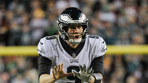 Philadelphia Eagles quarterback Nick Foles calls for the snap during anNFL football game between the Washington Redskins and the Philadelphia Eagles on Dec. 30, 2018. (Mark Tenally)