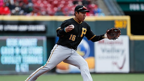Pittsburgh Pirates shortstop Jung Ho Kang fields a single by Cincinnati Reds’ Jose Iglesias in the game on March 31, 2019.