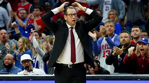 Raptors coach Nick Nurse reacts  during the second half of Game 6 on May 9 (Chris Szagola)