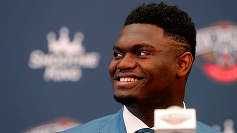 New Orleans Pelicans first-round NBA draft pick Zion Williamson will square off against his Duke teammate RJ Barrett in NBA Summer League action in Las Vegas. (AP Photo/Gerald Herbert)