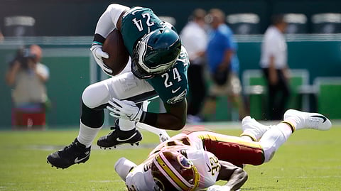 Eagles running back Jordan Howard rumbles against the Redskins in on Sept. 8 (Matt Rourke)