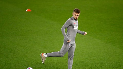 Atletico Madrid's Kieran Trippier during a training session at Anfield, Liverpool, England, Tuesday March 10, 2020, ahead of their Champions League match against Liverpool on Wednesday. 