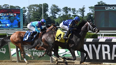 Endorsed, shown here running at Belmont in 2019, is Garrity's pick for today's $85,000 Alydar Stakes at Saratoga 