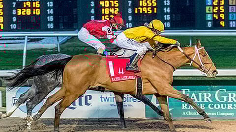Clairiere nipping Travel Column in the Rachel Alexandra Stakes at the Fair Grounds. She's the Tipster's pick in the Kentucky Oaks.