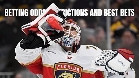 Sergei Bobrovsky of the Florida Panthers defends the net against the Columbus Blue Jackets.