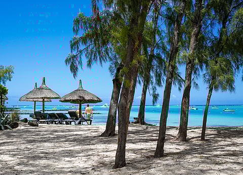 A beach at a resort in Le Morne Peninsula, Mauritius.