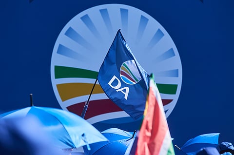 Supporters march to the Union Buildings during the Democratic Alliance party manifesto launch in Pretoria, South Africa, on Saturday, Feb. 17, 2024. 