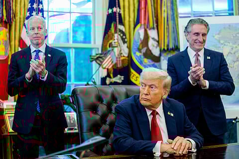 President Trump with energy secretary Chris Wright and secretary of the interior Doug Burgum.