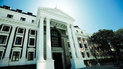 A low-angle photograph of South Africa's Parliamentary building