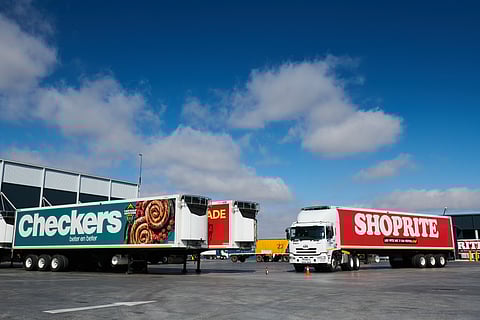 Delivery trucks at the newly opened Riverfields Distribution Centre operated by Shoprite Holdings Ltd. in Johannesburg, South Africa, on Tuesday, June 10, 2025. The new center stocks over 16,000 products and serves over 500 of the group's supermarkets including Checkers and Usave.