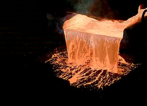 Molten copper is cast into copper anodes in a furnace at the Glencore Canadian Copper Refinery (CCR) in Montreal, Quebec, Canada on Tuesday, Aug. 12, 2025. The refinery has a production capacity of 325,000 metric tonnes of copper per year, sold in the form of cathodes. Photographer: Graham Hughes/Bloomberg