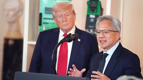 President Donald Trump and Nvidia CEO Jensen Huang in April. 