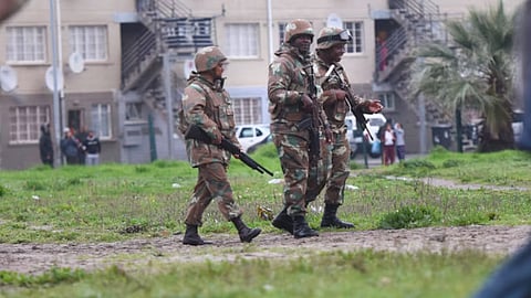 Members of the South African National Defence Force patrolling in the Cape Flats, Cape Town, South Africa in July 2019.