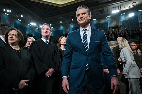 Pete Hegseth, US secretary of defense, arrives for a State of the Union address in the House Chamber of the US Capitol in Washington, DC, US, on Tuesday, Feb. 24, 2026.