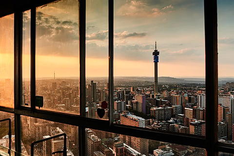 The skyline of Johannesburg, South Africa.