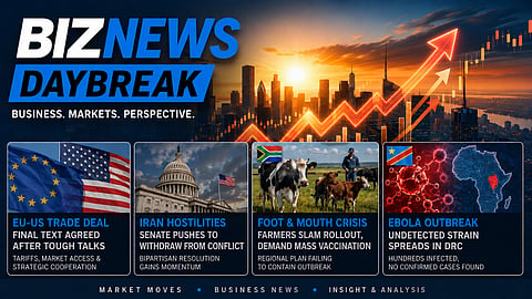 BN Daybreak - Wed 20 May 2026: SA Foot & Mouth failure; Hersov’s GNU outlook; EU-US trade deal; DRC Ebola strain