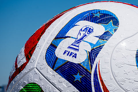 A FIFA World Cup soccer ball statue