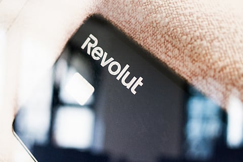 Company branding at the offices of Revolut Ltd.